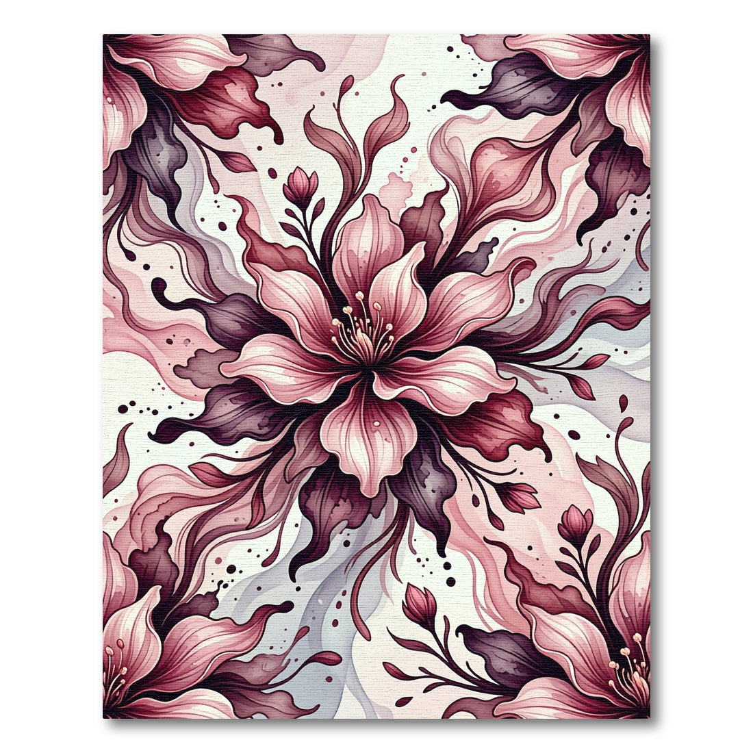 Ethereal Pink Floral Ink Flow Rug