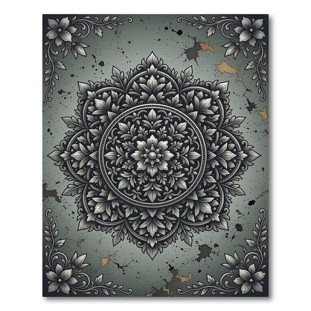 Vintage Botanical Silver Gray Floral Medallion Rug