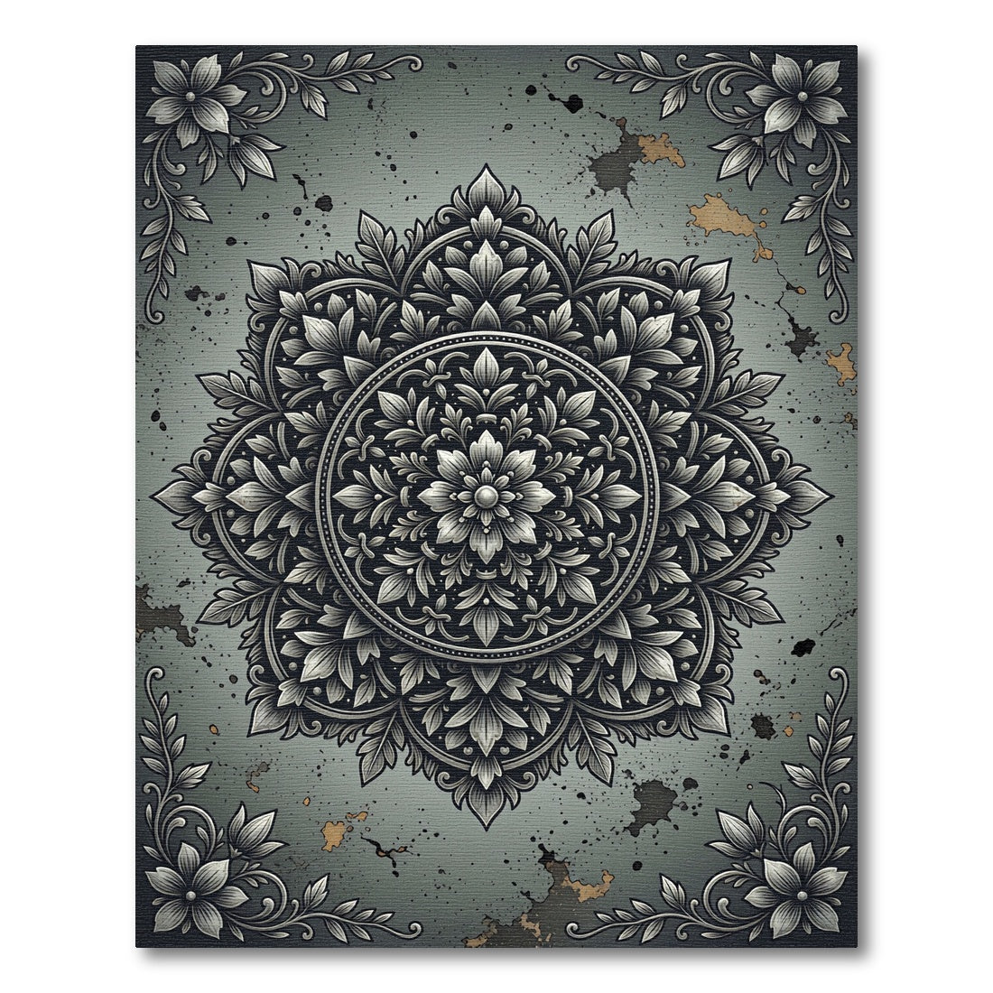 Vintage Botanical Silver Gray Floral Medallion Rug