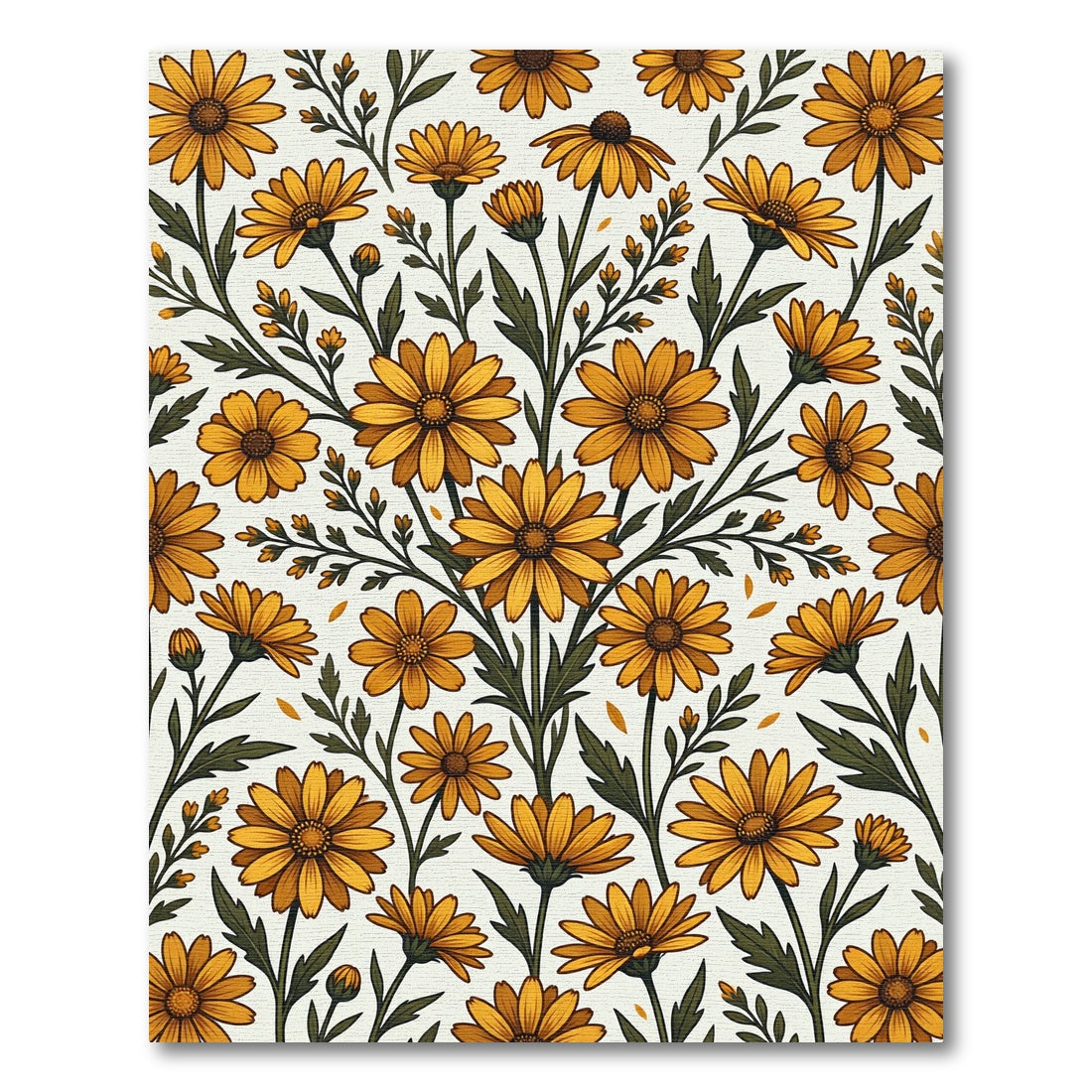 Golden Daisy Floral Botanical Arrangement Rug