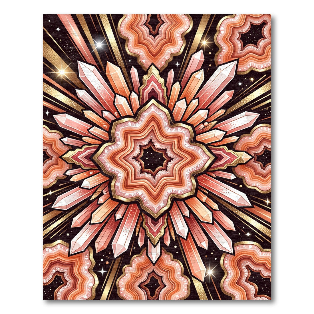 Radiant Coral Crystal Geode Burst Rug