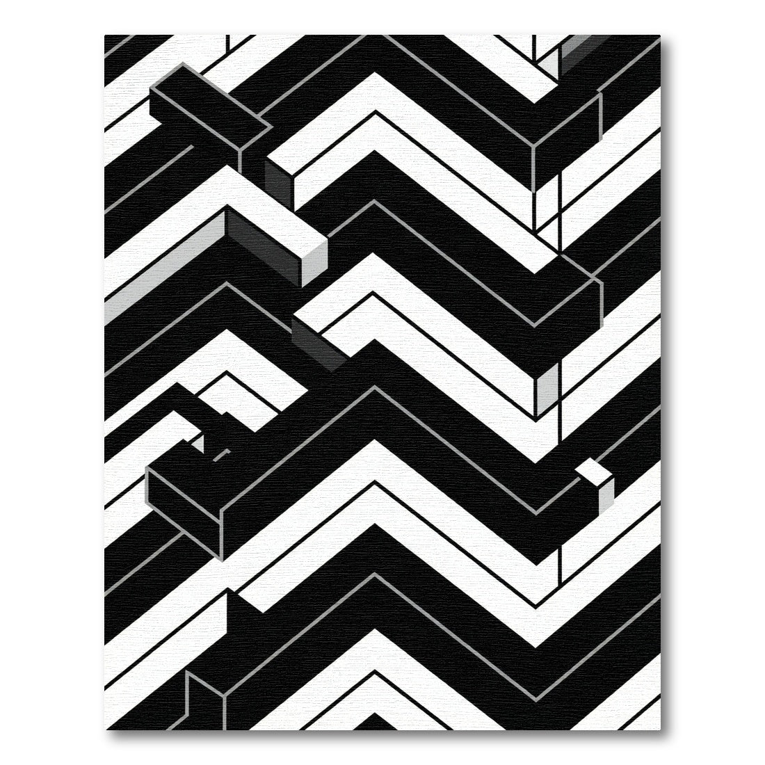 Monochromatic Geometric Illusion Zigzag Rug