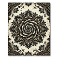 Dark Monochrome Floral Swirl Medallion Rug