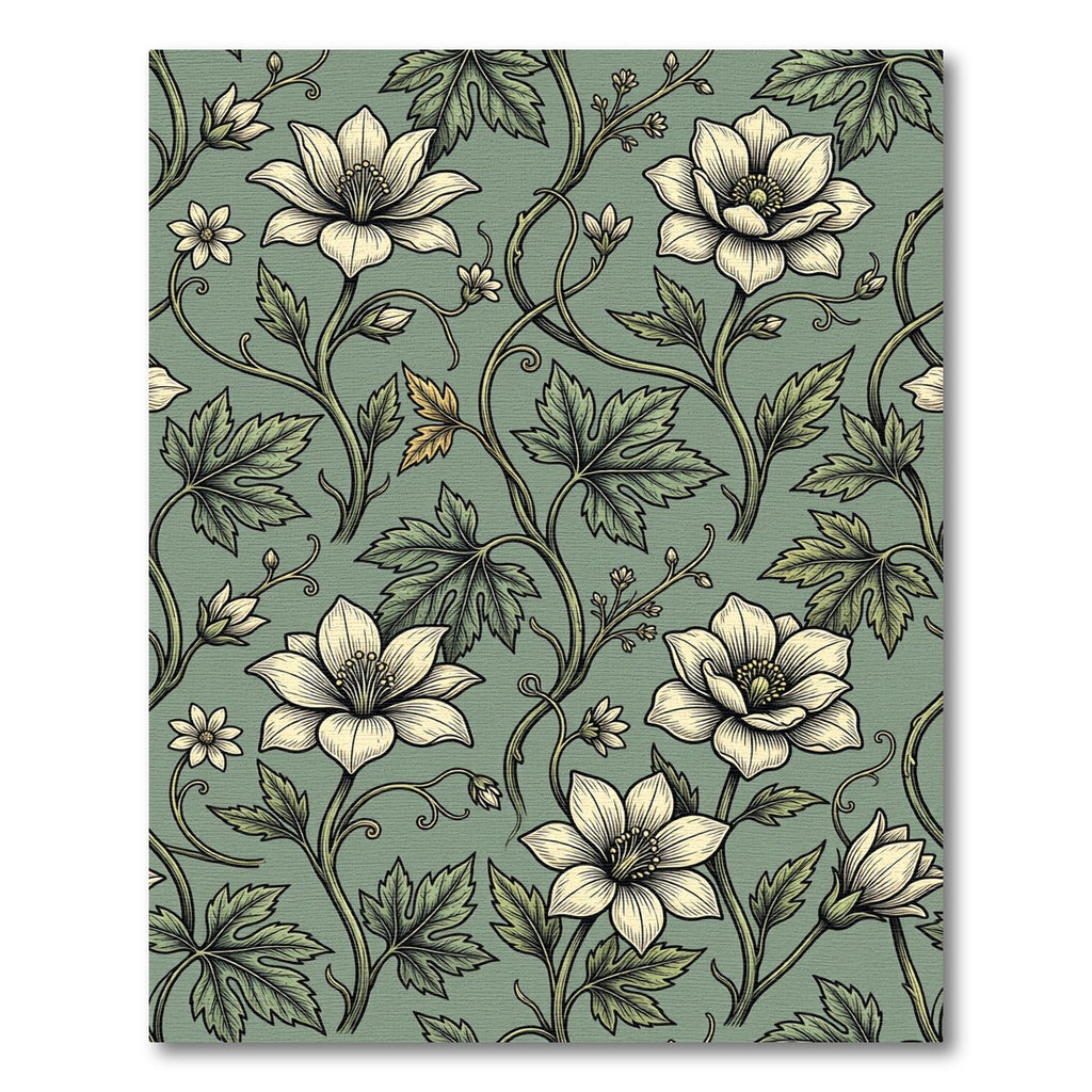 Vintage Sage Green Botanical Clematis Rug