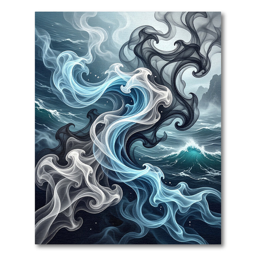Dynamic Blue White Smoke Swirls Rug