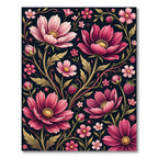 Elegant Pink Cosmos Berry Botanical Art Rug
