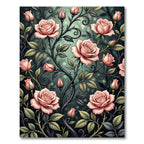 Elegant Pink Rose Botanical Dark Vine Rug