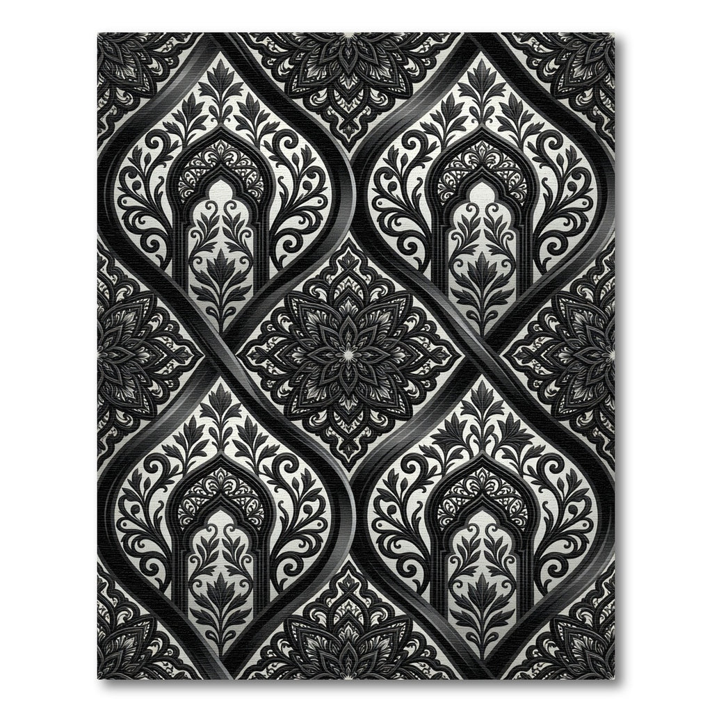 Monochrome Arabesque Floral Medallion Rug