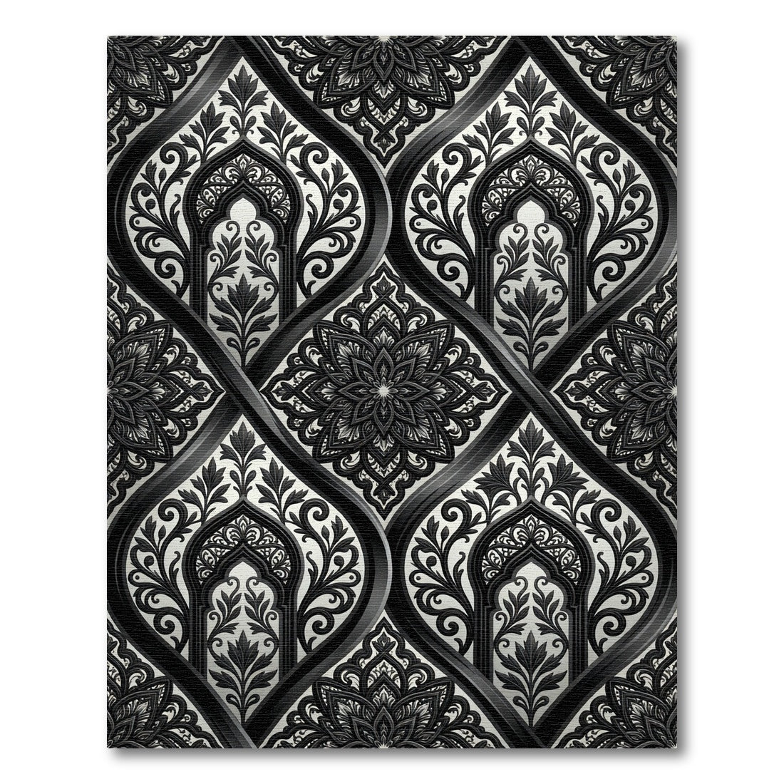 Monochrome Arabesque Floral Medallion Rug
