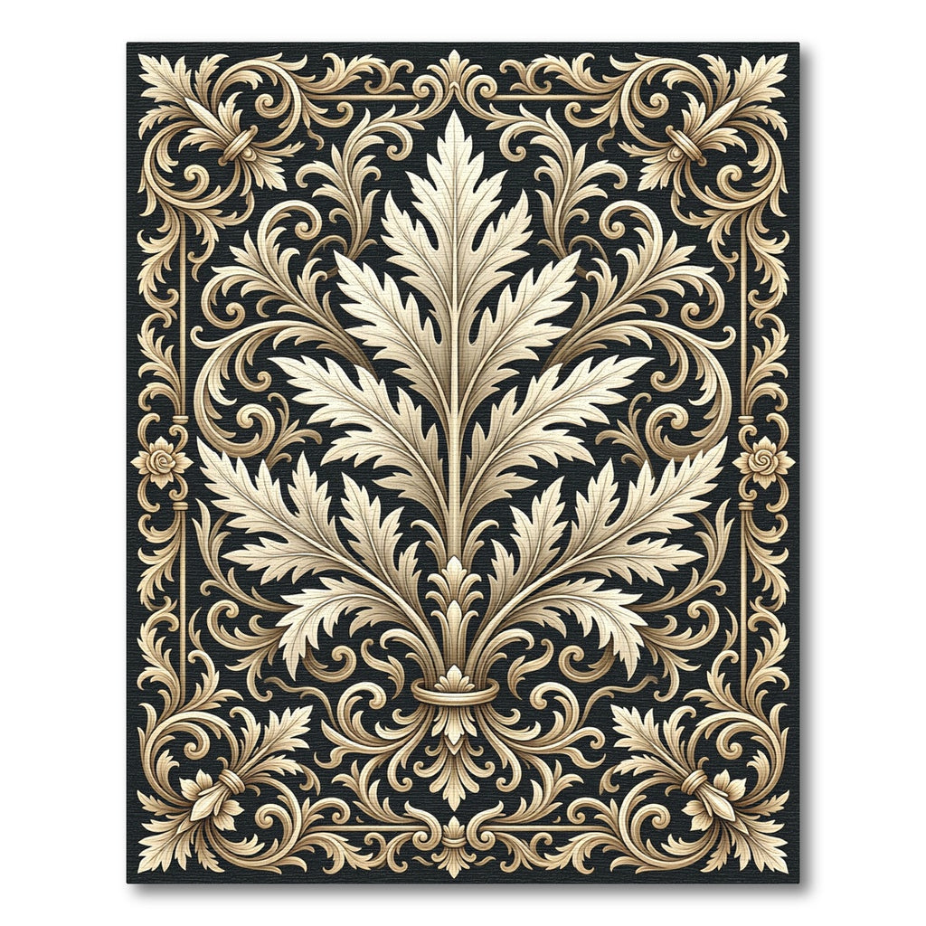 Ornate Acanthus Scrollwork Emblem Rug