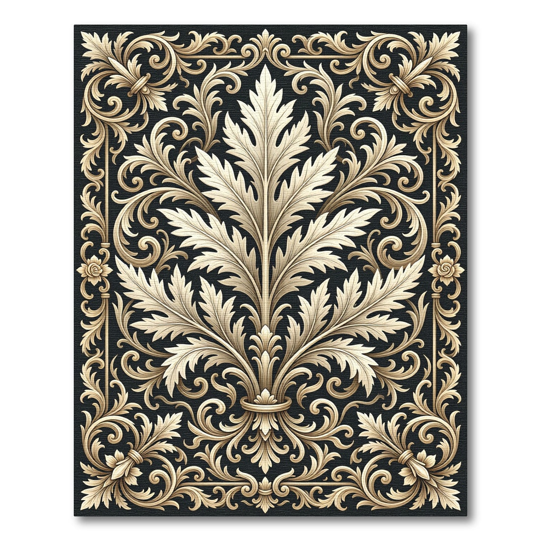 Ornate Acanthus Scrollwork Emblem Rug