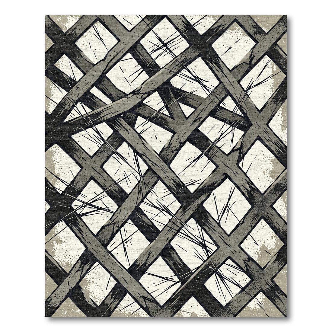 Textured Gray Intersecting Lattice Rug