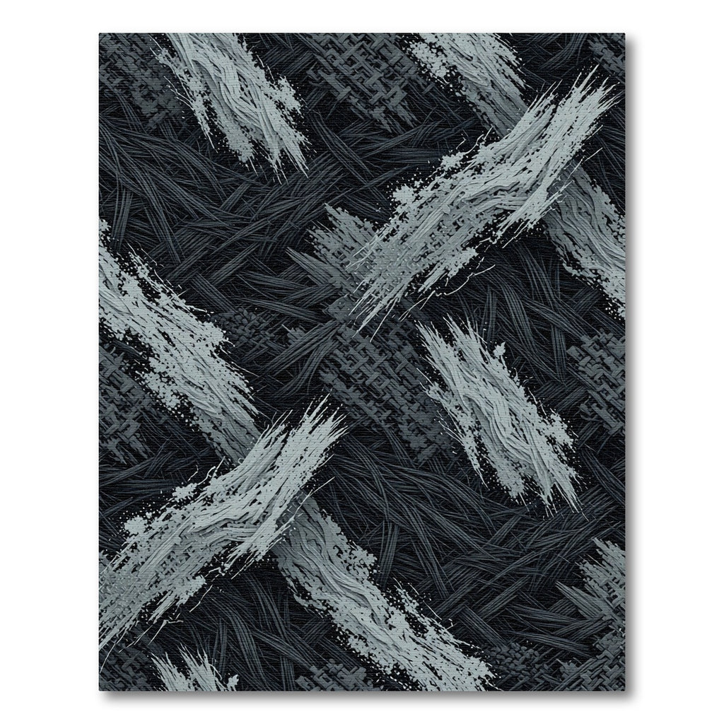 Monochrome Abstract Brushstroke Charcoal Woven Texture Rug