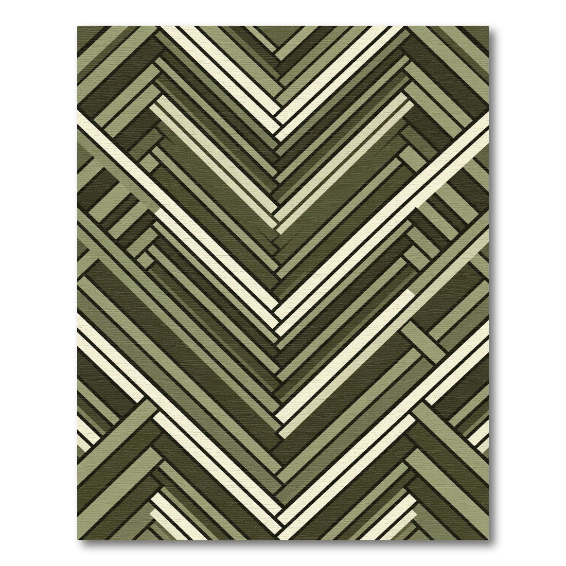 Olive Green Herringbone Geometric Weave Rug