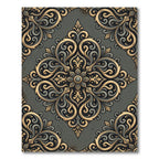 Vintage Gold Gray Damask Scroll Rug