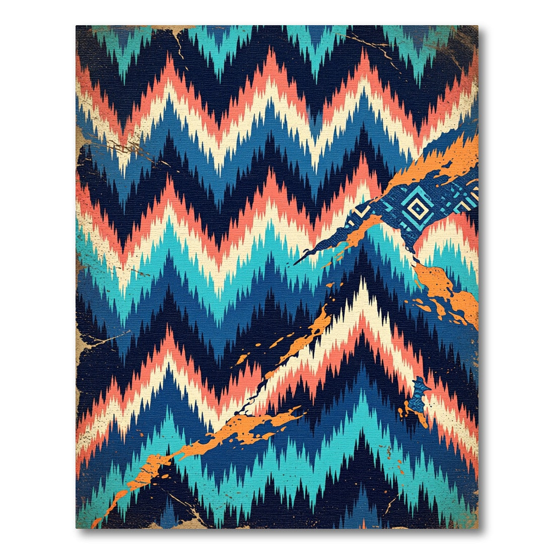 Bold Geometric Chevron Teal Coral Rug