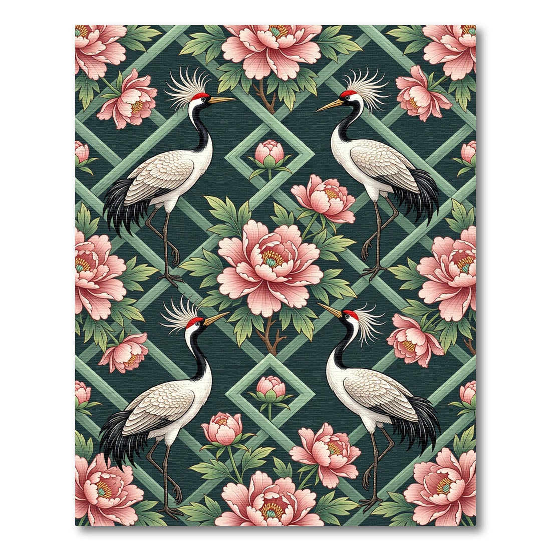Pink Crane Peony Garden Trellis Rug