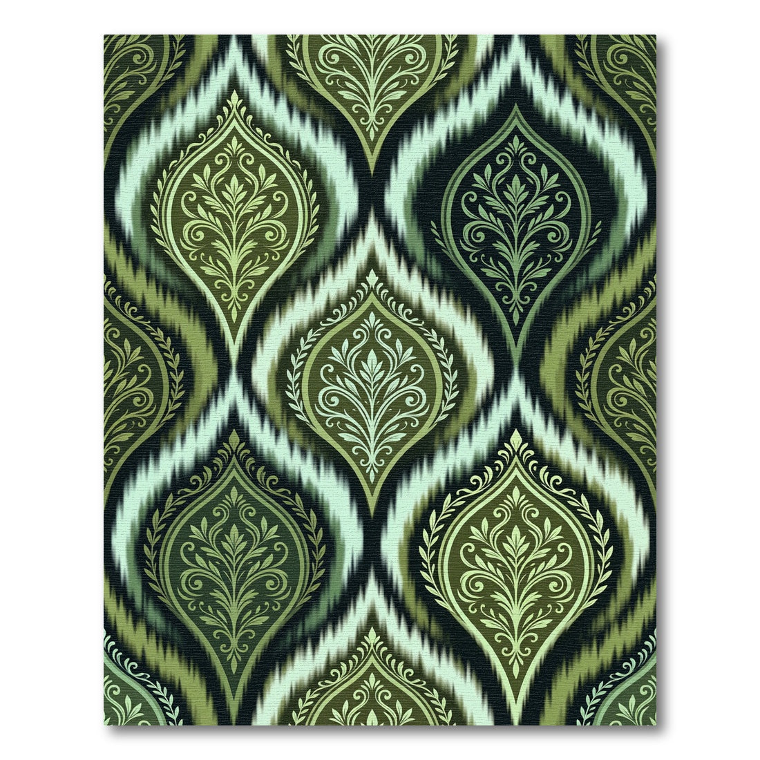 Olive Green Paisley Ikat Ornament Rug