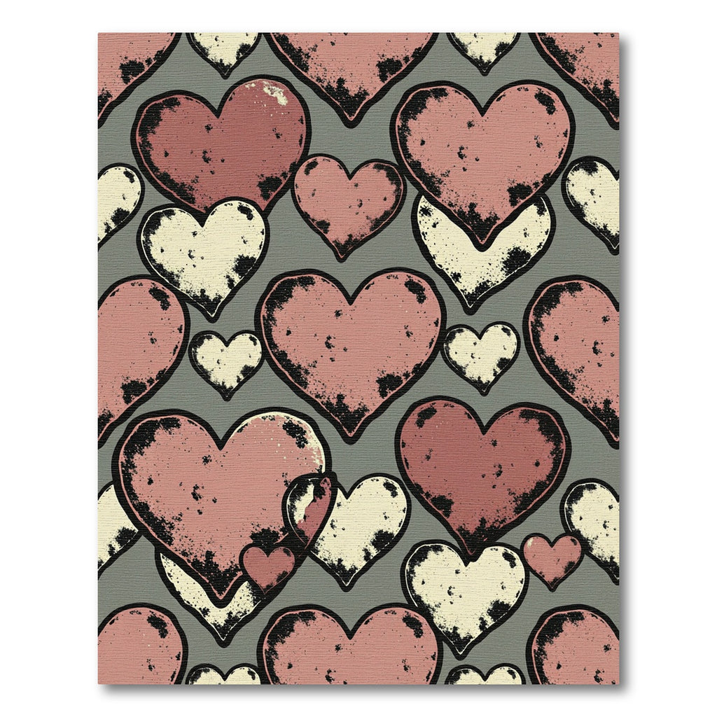 Distressed Pink and Cream Heart Collage Rug