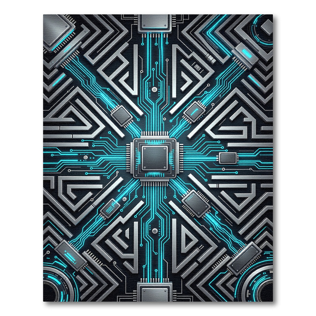 Futuristic Cybernetic Circuit Glow Tech Rug