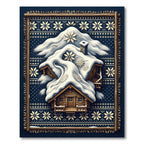 Midnight Navy Snowy Cabin Winter Nordic Rug