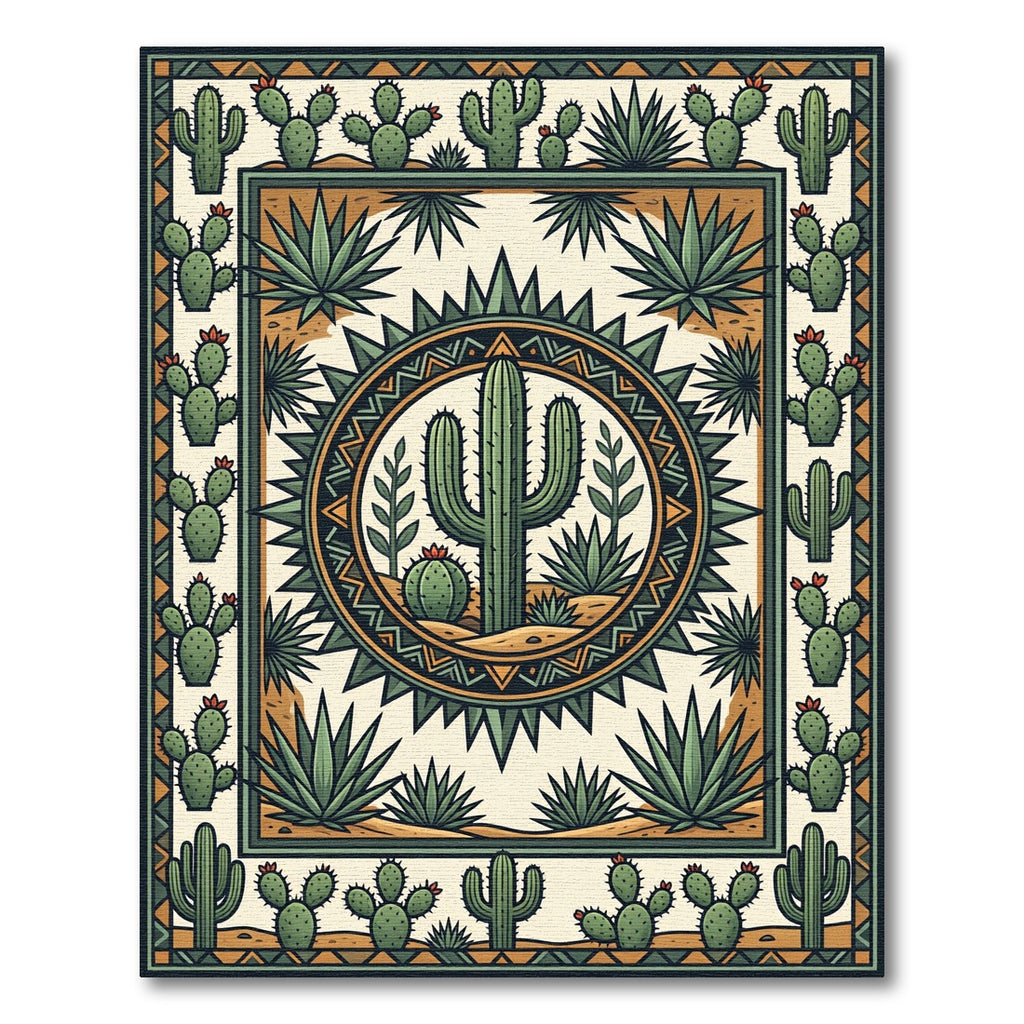 Green Desert Cactus Geometric Medallion Rug