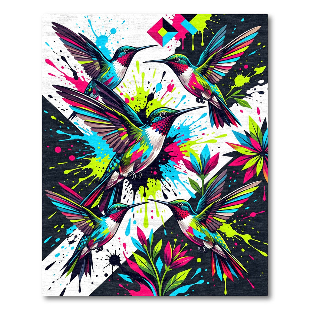 Vibrant Neon Hummingbird Abstract Splatter Rug