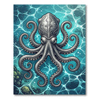 Ornate Silver Octopus Ocean Teal Art Rug