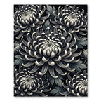 Monochromatic Black Chrysanthemum Flora Rug