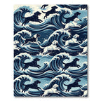 Majestic Indigo Hokusai Inspired Dog Waves Rug