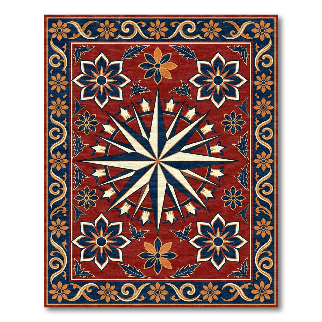 Intricate Crimson Compass Floral Medallion Rug