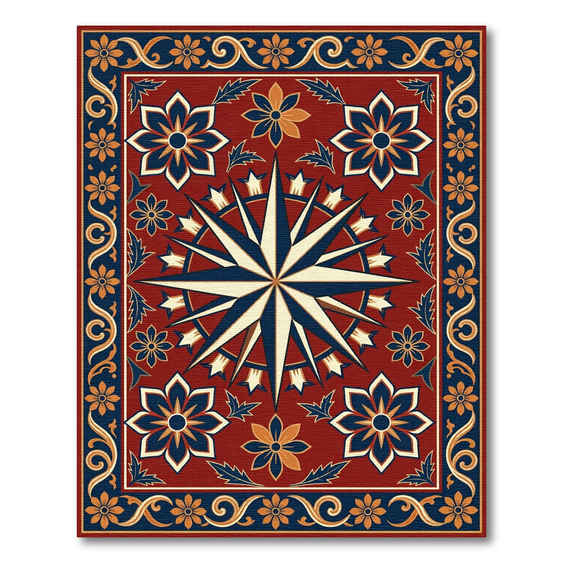 Intricate Crimson Compass Floral Medallion Rug