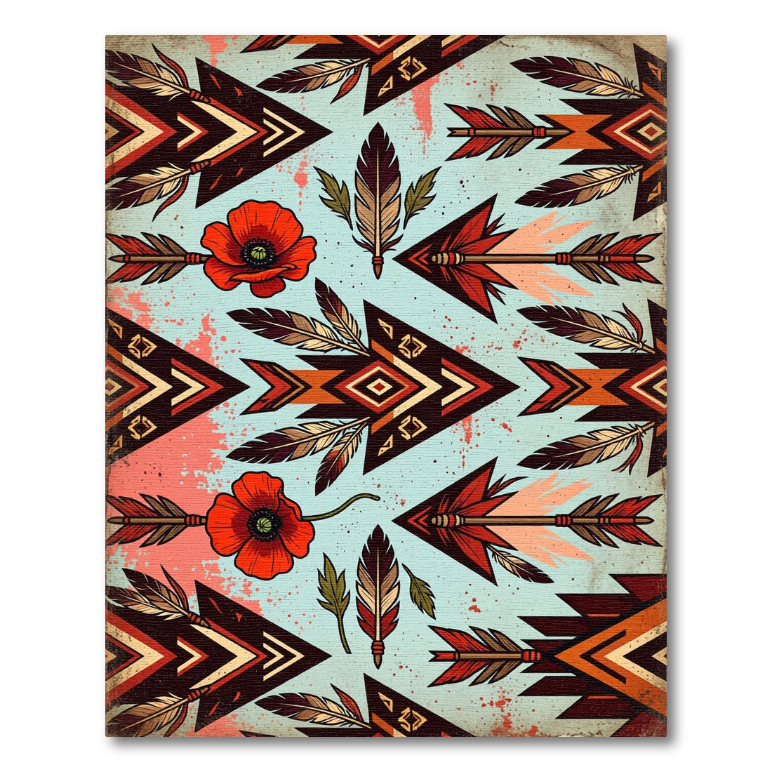 Earthy Tribal Arrow Poppy Feather Accent Rug
