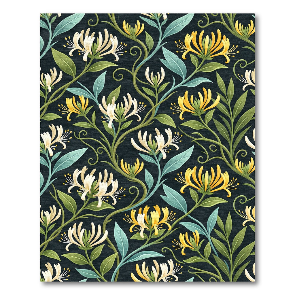 Yellow White Honeysuckle Botanical Art Rug