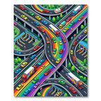 Vibrant Urban Highway Colorful Road Map Rug
