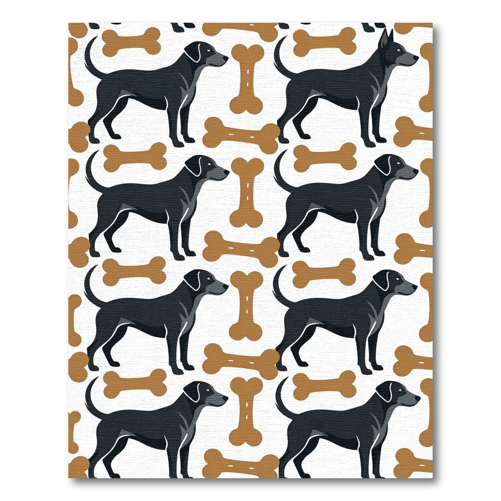 Playful Black Dog and Bone Icon Rug