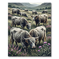 Highland Cattle Meadow Gray Landscape Rug