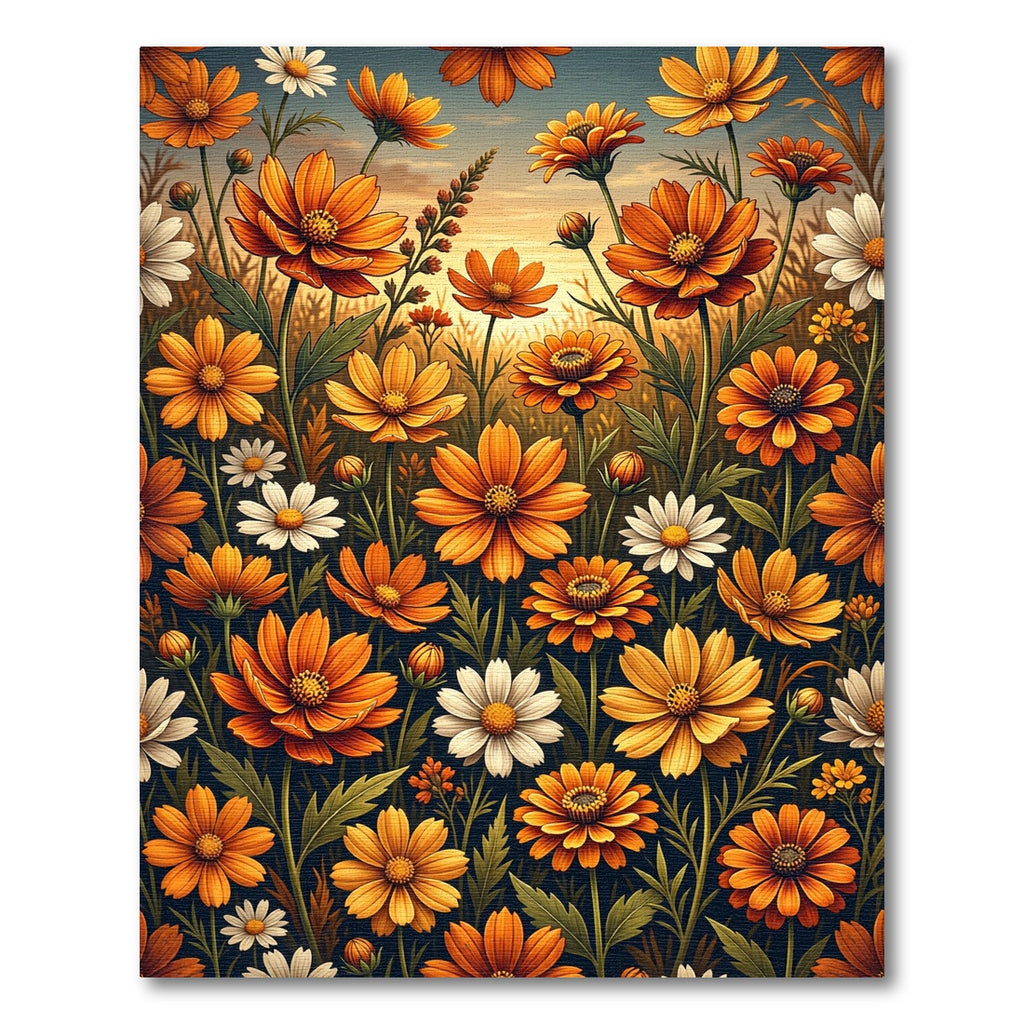 Vibrant Golden Cosmos Floral Meadow Rug