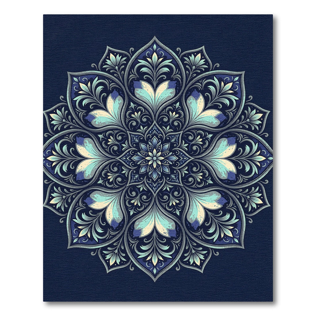 Elegant Navy Teal Floral Medallion Rug