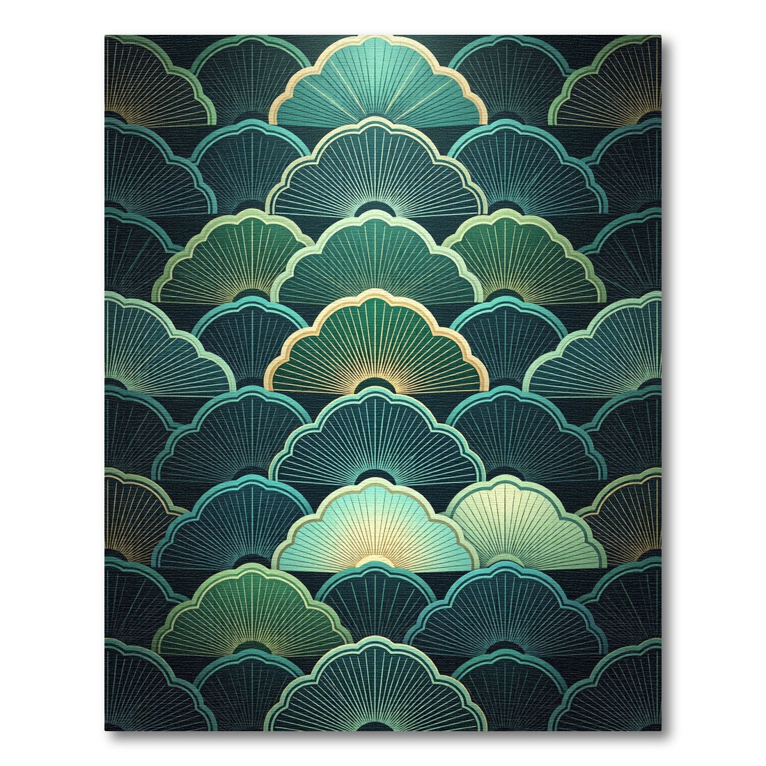 Art Deco Emerald Fan Composition Rug