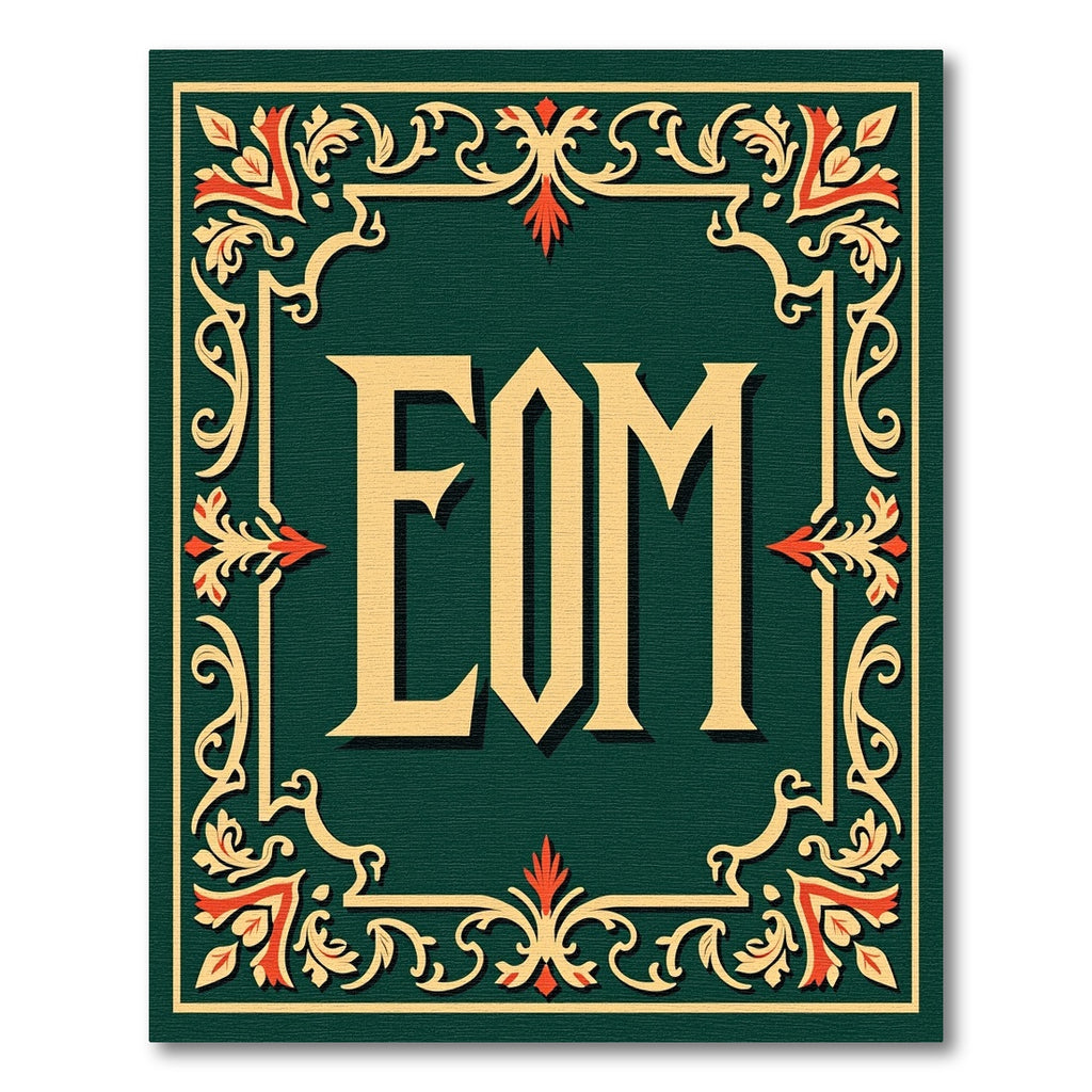 Ornate Gold Red Scrollwork Border EOM Rug