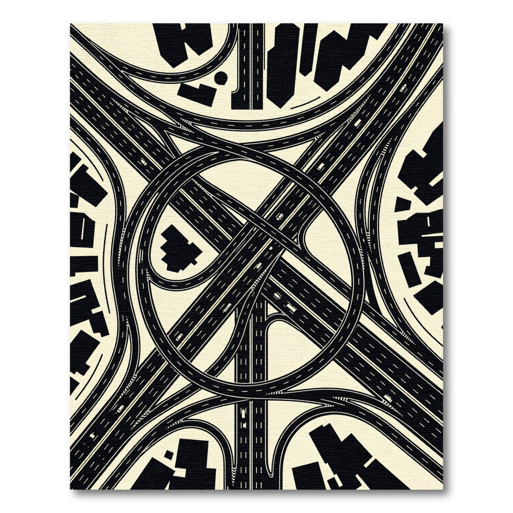Monochrome Urban Expressway Geometric Grid Rug