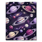 Cosmic Purple Planetary Orbit Galaxy Art Rug