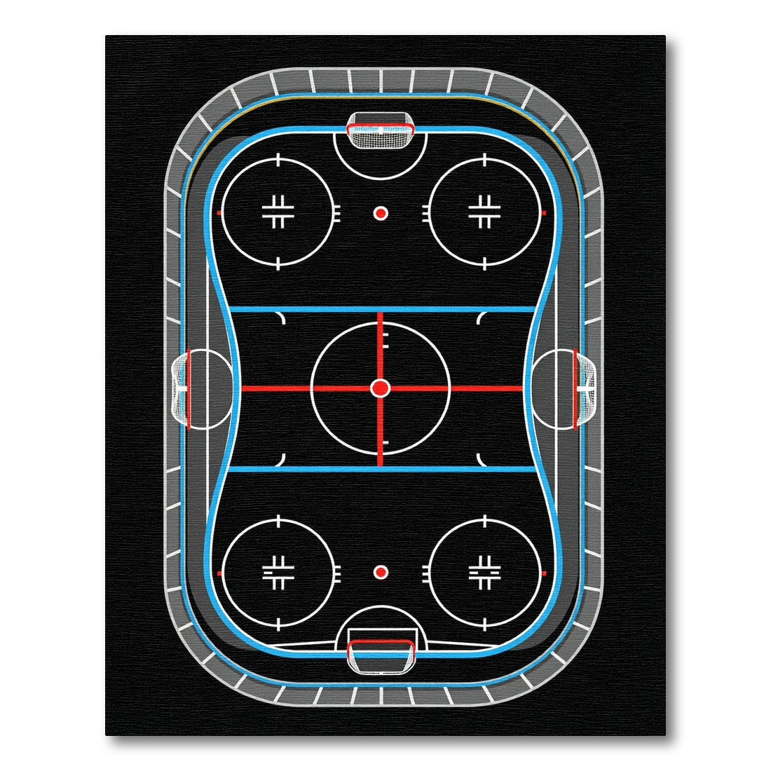 Modern Black Ice Hockey Rink Rug