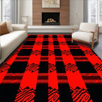 Bold Red Black Abstract Plaid Rug