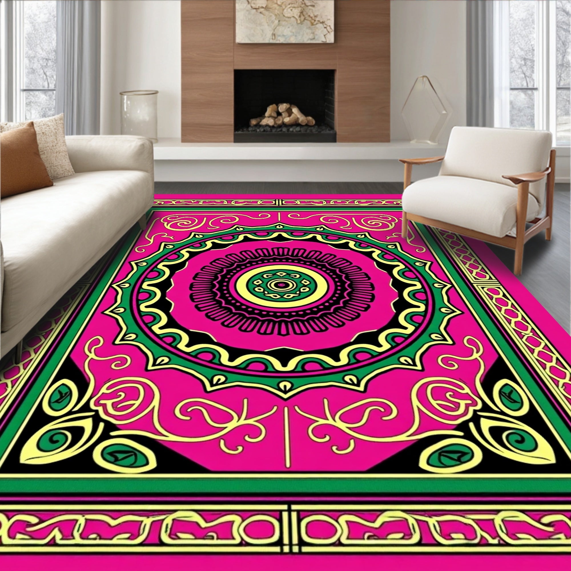 Bold Geometric Mandala Floral Design Rug