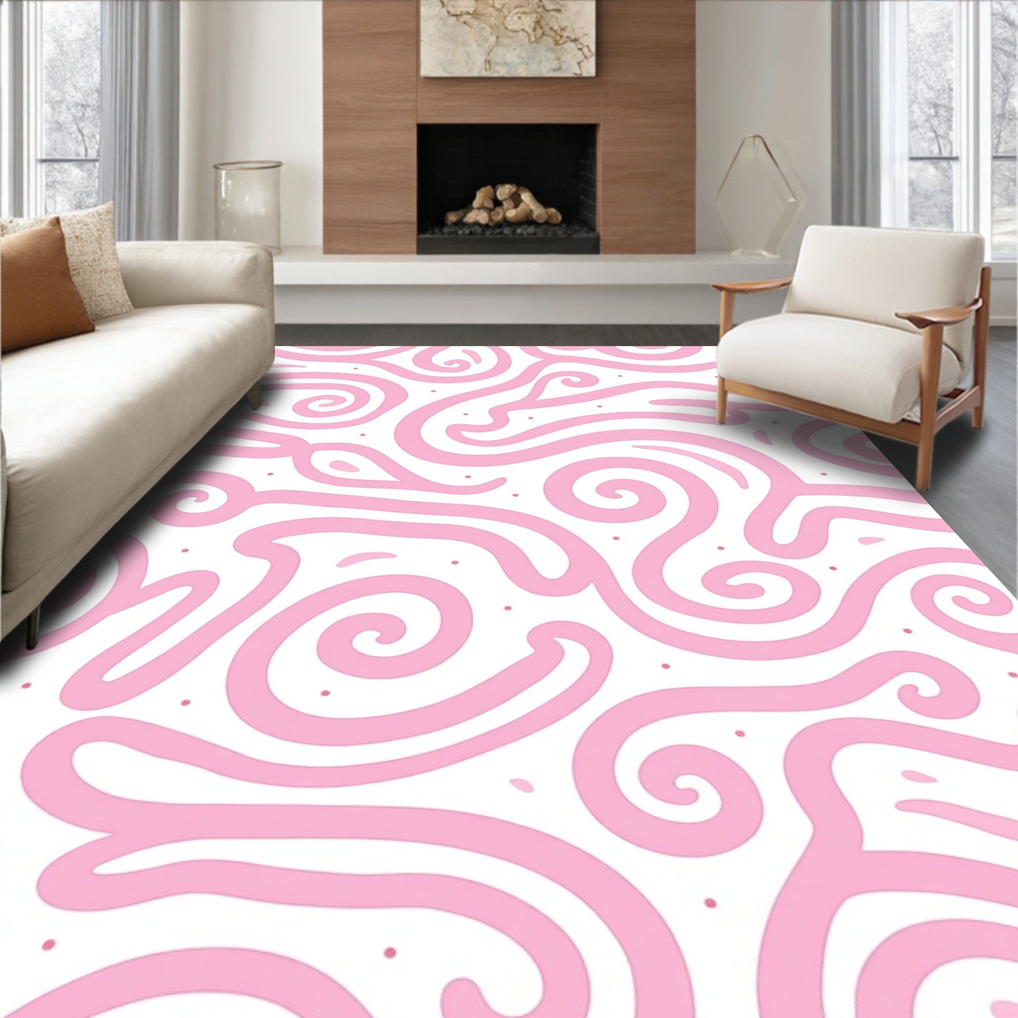 Playful Pink Swirls Pattern Rug