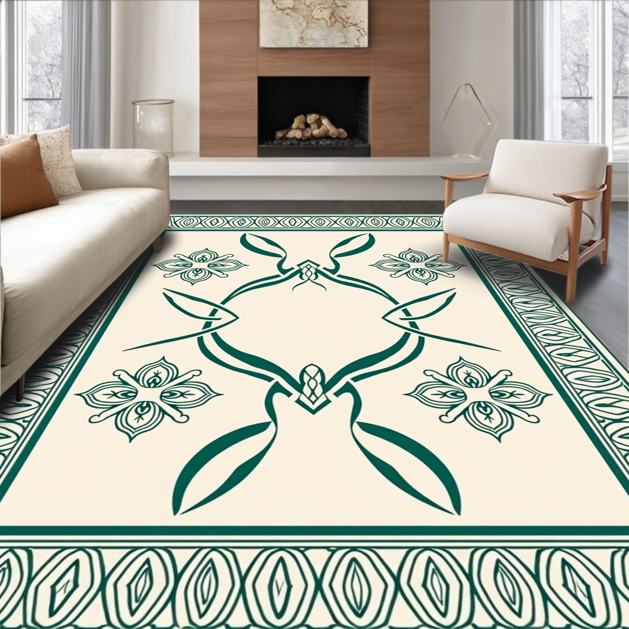 Elegant Emerald Floral Abstract Design Rug