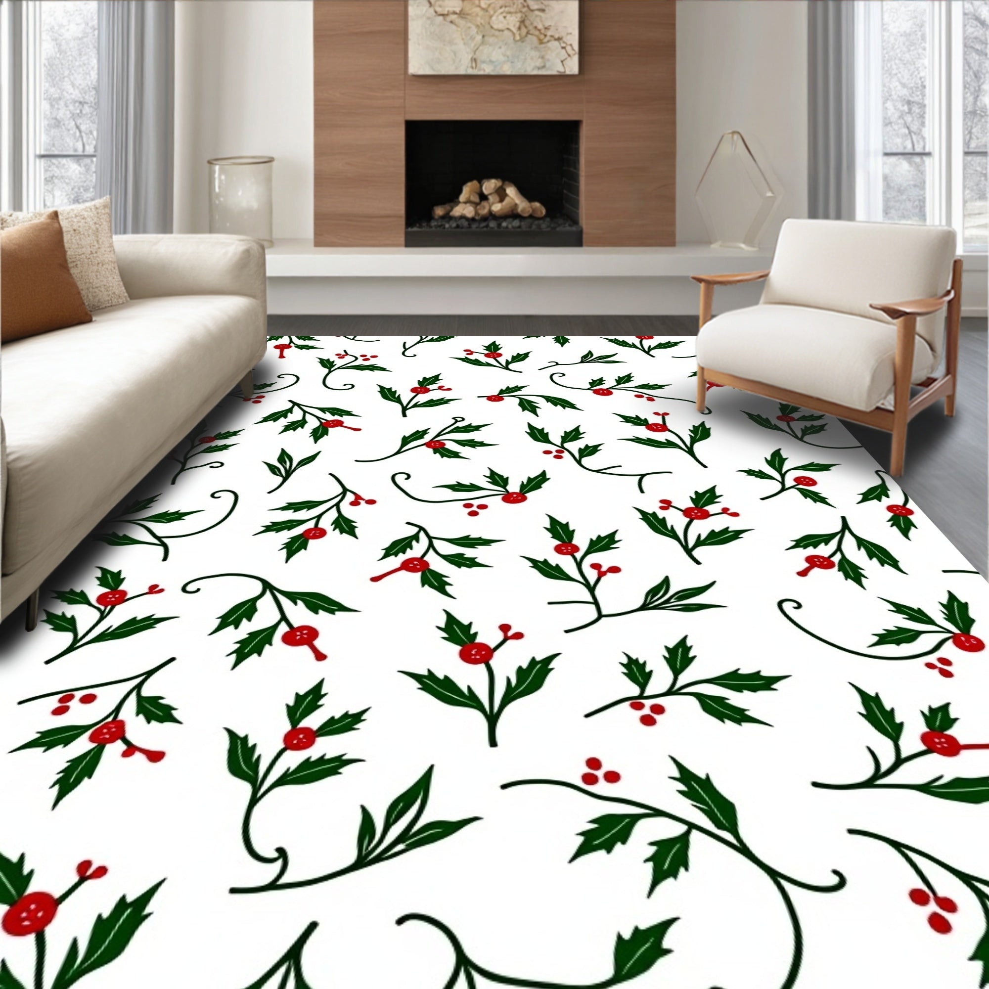 Folliage and Berry Sprigs Pattern Rug