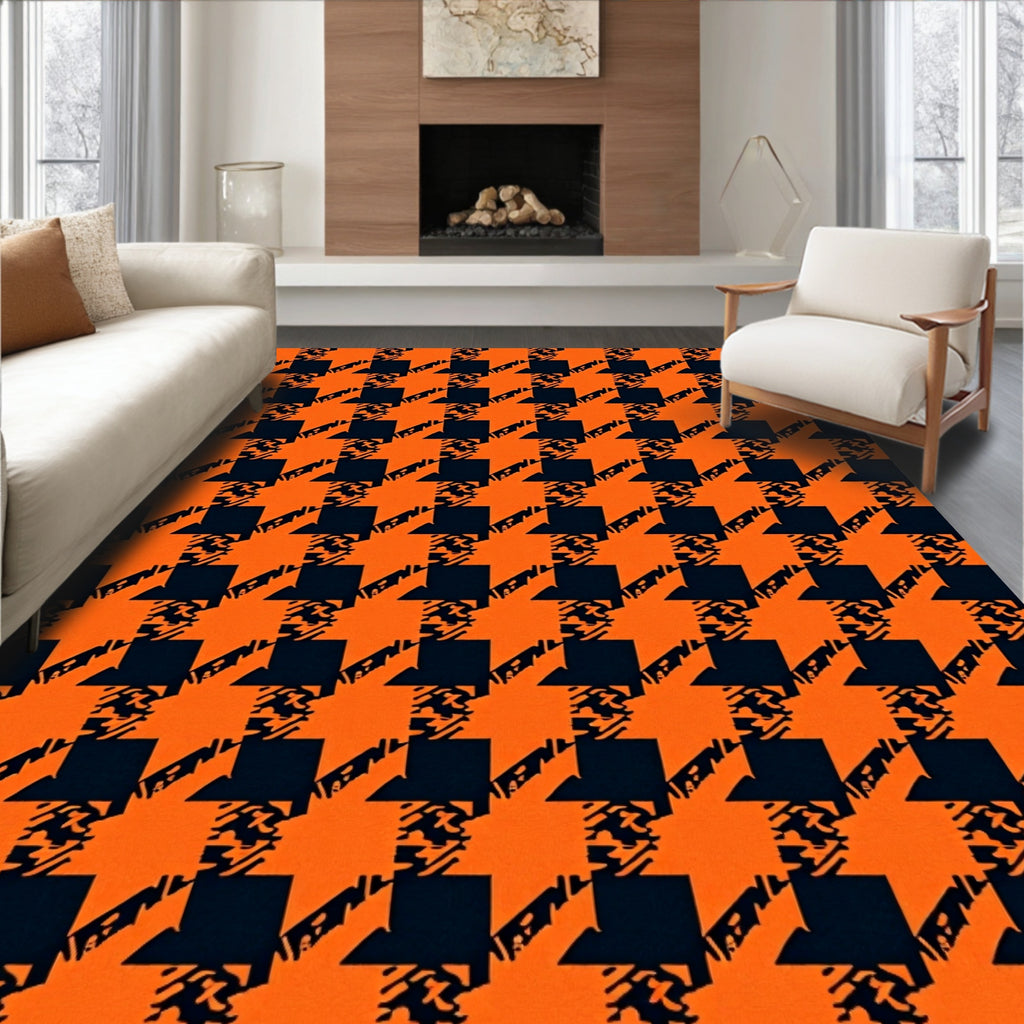 Orange Midnight Houndstooth Pattern Rug